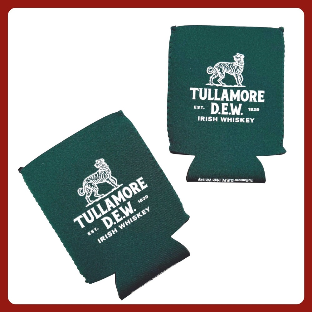 Tullamore DEW Can Sleeve Koozie SET OF 2 Green Neoprene Wolfhound  Irish Whiskey